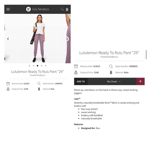 Lululemon Ready to Rulu Pant 29” Frosted Mulberry 
Size 2 - Picture 5 of 15